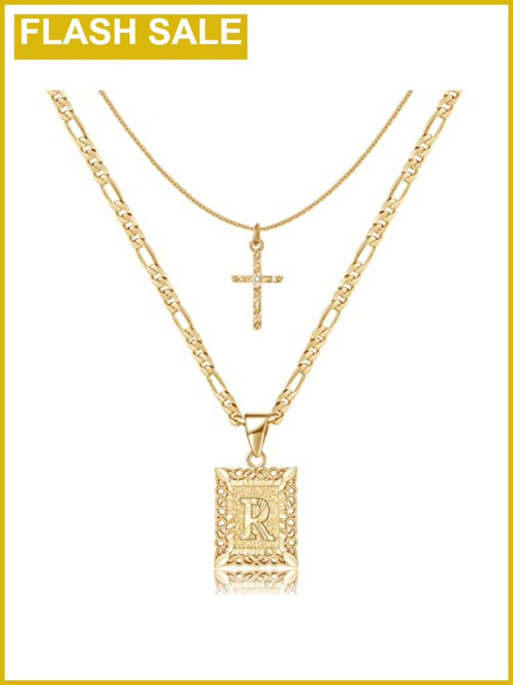 14K Gold Plated Letter Cross Necklace Layering Set for Women